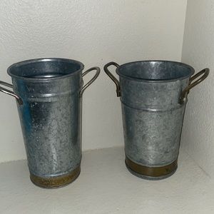 Two aluminum farm house style vases or planters